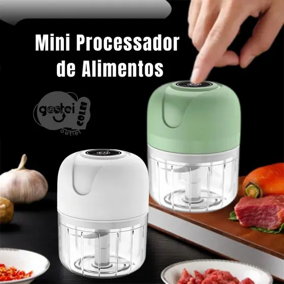 Mini Triturador/Processador Elétrico Moedor Carnes Legumes Vegetais Recarragavel USB 250ml