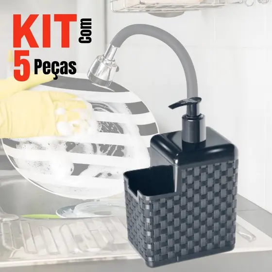 Kit com 5 Porta Detergente Sabão 2 em 1 Com Suporte Para Bucha Esponja Rattan