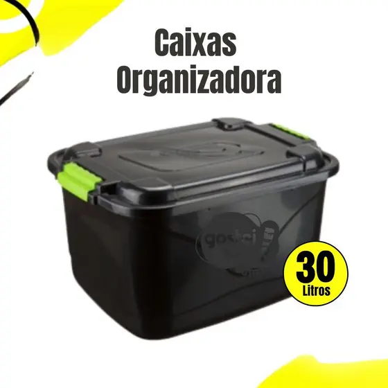 Caixa Organizadora 30L Tampa e Trava Cesto Container Grande P/ Brinquedos Ferramentas Multiuso