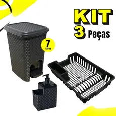 Kit Lixeira 7 Litros + Porta Detergente + Escorredor Louça