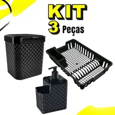 Kit Lixeira 5 Litros + Porta Detergente + Escorredor Louça