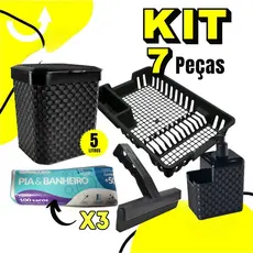 Kit Lixeira 5 Litros + Porta Detergente + Escorredor Louça + Rodinho + Sacos de lixo 7 Litros