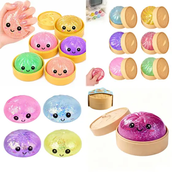 Siopao Brinquedo Arco-Íris Glitter Bolinho Mole Lodo Portátil Fidget Alívio Do Estresse Presentes