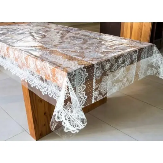 Forro de Mesa Impermeável Toalha de Mesa Cristal Estampada por Metro Plástico 4,6,8,10 cadeiras