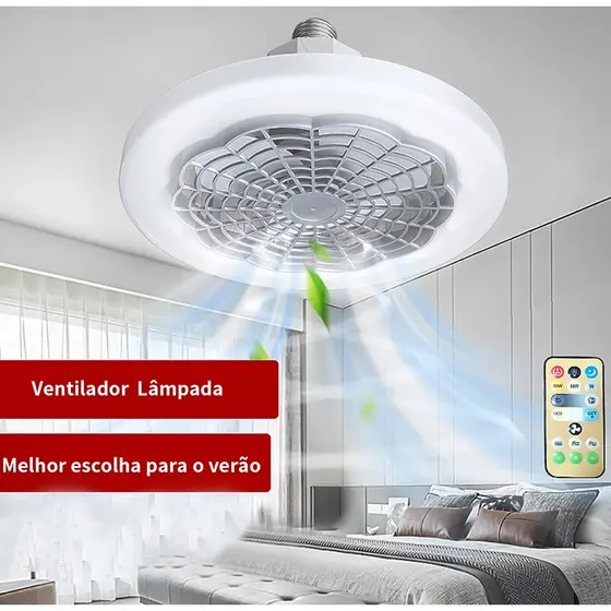 Ventilador Lâmpada De Teto Ajustável Luz 30W Led Baixo Ruído Controle Remoto Incluído