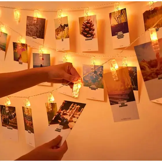 Cordão luz pregador prendedor led fotos decoração casa quarto 2M/4M/6M Branco Quente