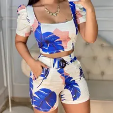 Conjunto Feminino Cropped Com Bojo e Short com Cinto Suplex