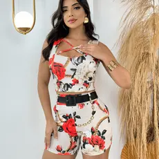 Conjunto Feminino Blusa com Bojo e Short com Cinto Roupas Femininas