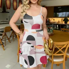 Vestido Lizz Soltinho Estampado Rodado Com Babado Alcinha Verao Com Bojo