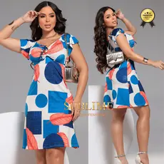 Vestido Viola Suplex Estampado Manga Babado Soltinho Rodado