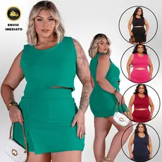Conjunto Feminino Cropped + Short Saia - Conjuntinho Plus Size Curve