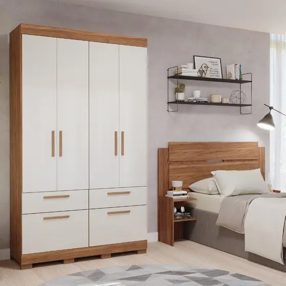 Guarda-Roupa Solteiro 4 Portas 4 Gavetas Porto Panan Móveis
