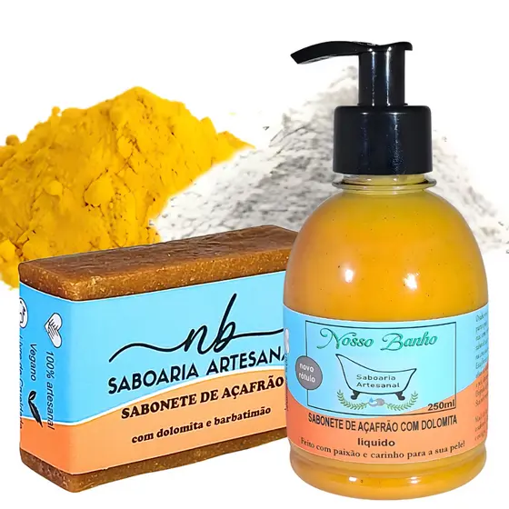 Kit Sabonete Líquido e Barra Açafrão com Dolomita Xô Manchas