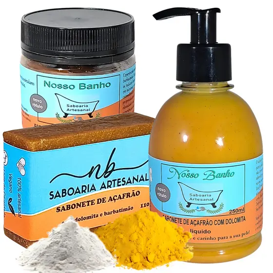 Kit Açafrão com Dolomita Artesanal Esfolia Antiacne Clareia