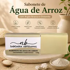 Sabonete Água de Arroz Clareador com Dolomita e Argila Branca Vegano