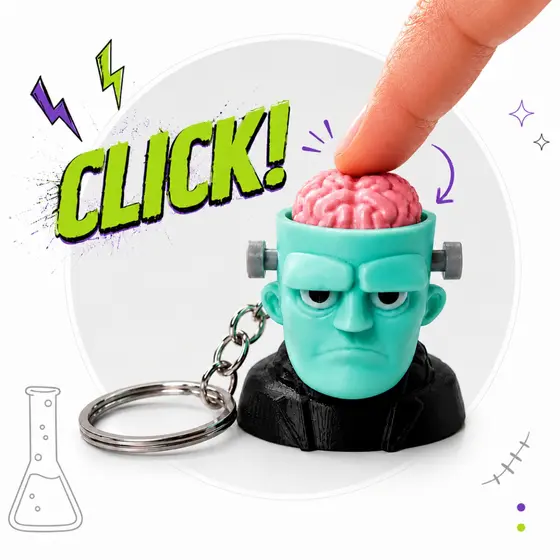 Chaveiro Frankenstein Clicável Fidget Toy Clicker Antiestresse Som de Tecla Cérebro Geek Presente
