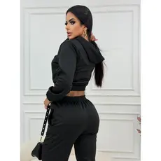 CONJUNTO DE FRIO MOLETOM FEMENINO CROPPET COM CAPUZ E CALÇA CON BOLSO TEJIDP PREMIUM MUITO EETILISO 100% POLIESTER