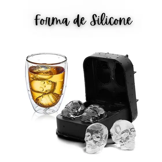 Forma de Gelo de Caveira Silicone 1 Peça com 4 Moldes de Caveira 3D Chocolate Esferas Drinks