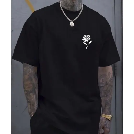 Camiseta Oversized Masculina Flor Streetwear Estilo de Rua Camisa Larga 100% Unissex Bege Los Angeles