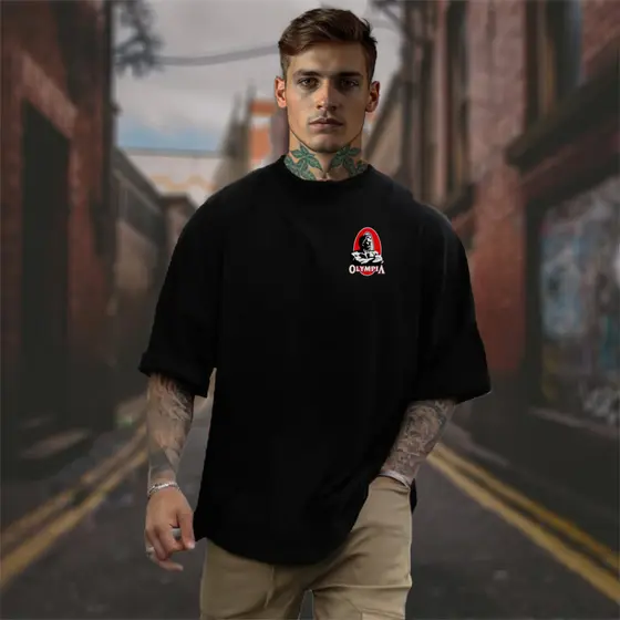 Camiseta Oversized Mr Olympia Camisa Masculina Larga StreetWear 100% Algodão Estilo de Rua Grande