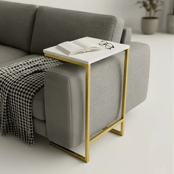 Mesa de Apoio Zafira Pés de Metal Estilo Industrial p/ Sofá Cama Canto