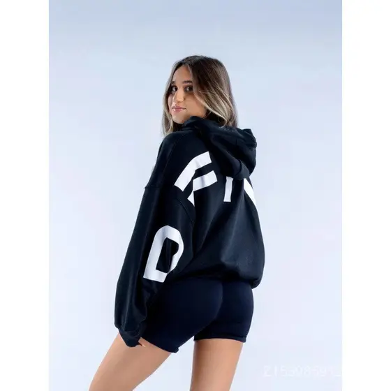 DFYNE High Street Casual forro de lã caído ombro moletom carta decoração outono inverno com capuz forro de lã Ho