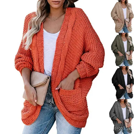 Linha grossa torção Cardigan 2023 outono inverno novo produto malhas transfronteiriças europeu americano Casual corda to