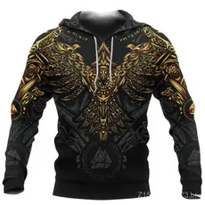 2025 primavera outono Cross-Border novo mito nórdico 3D impresso moletom com capuz masculino Vikings moletom de manga co