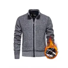 Suéter transfronteiriço 2024 masculino outono inverno cardigã masculino quente grosso suéter masculino gola alta jaqueta