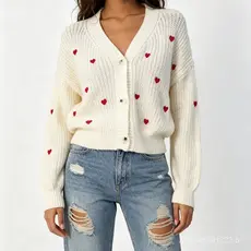 Cross-Border 2026 europeu americano malha topo outono inverno novo estilo moda feminina amor Jacquard com decote em V ca
