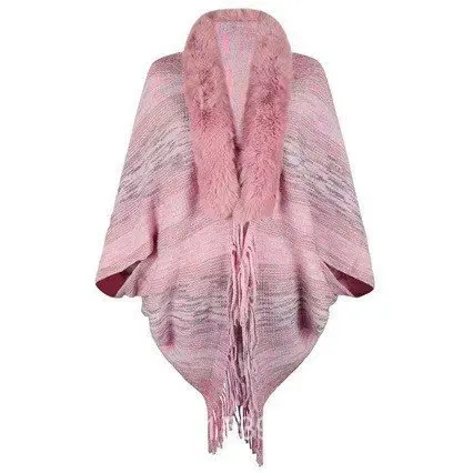 Peludo arco-íris listrado feminino borla manto 2023 outono inverno novo estilo europeu americano Cross-Border gola de pe