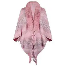 Peludo arco-íris listrado feminino borla manto 2023 outono inverno novo estilo europeu americano Cross-Border gola de pe