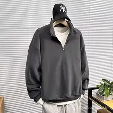 Cross-Border meio zíper gola alta moletom de lã austríaco masculino primavera outono japonês Retro cor sólida forro de l
