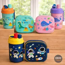 Kit Lancheira Marmita Infantil com Garrafa e Talheres Organização 4 Peças