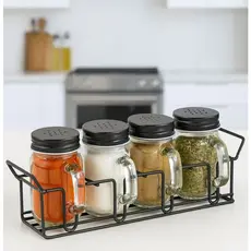 Porta Condimento Tempero 4 Potes De Vidro 120ml Base Metal