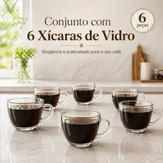 Jogo De Xícaras De Vidro Kit 6 Peças Café Chá 90Ml Linha Premium