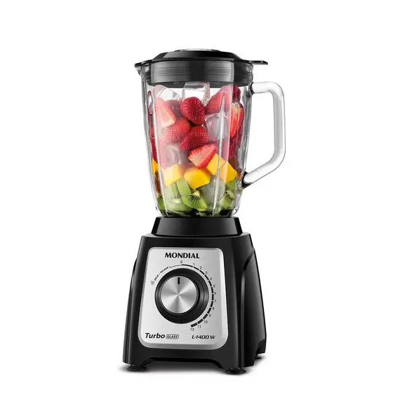 Liquidificador Turbo Glass Jarra de Vidro Mondial Preto e Inox 1400W L-1400 GI