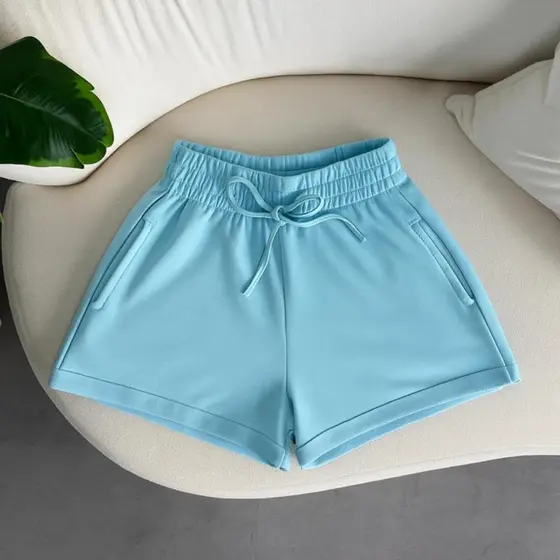 Short Feminino Moletinho Moletom Liso Bolso Lateral Elástico Cintura Cor Tendência