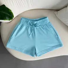 Short Feminino Moletinho Moletom Liso Bolso Lateral Elástico Cintura Cor Tendência
