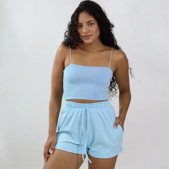 Short Feminino Moletinho Moletom Liso Bolso Lateral Elástico Cores Tendência