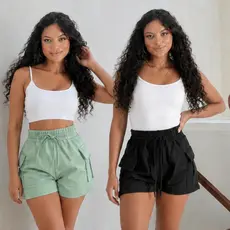 Kit 2 Peças Short Cargo Feminino Moletom Moletinho Shortinho Soltinho Confortável Algodão