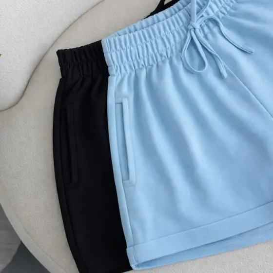 Kit Short Feminino Moletinho Moletom Elástico na Cintura De Algodão Com Bolso Laterais