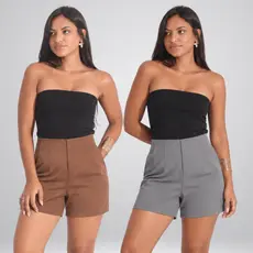 Kit Short Alfaiataria Social Cintura Alta Com Zíper Lateral