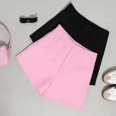 Kit 2 Shorts Feminino Alfaiataria Cintura Alta Zíper Lateral