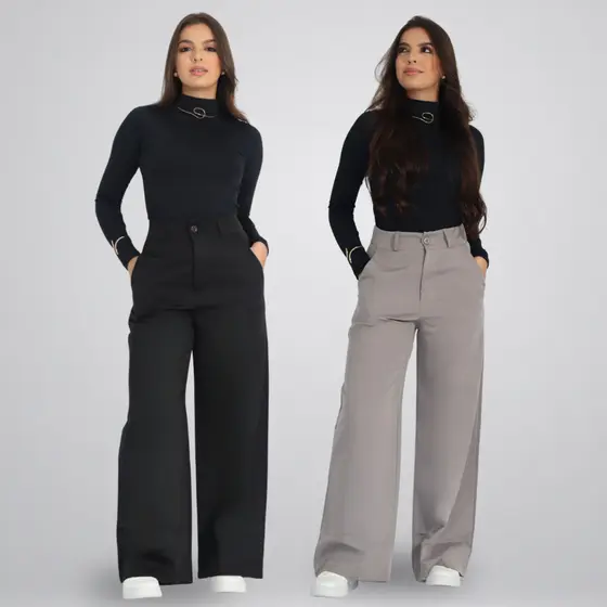 KIT 2 Calças Feminina Alfaiataria Pantalona