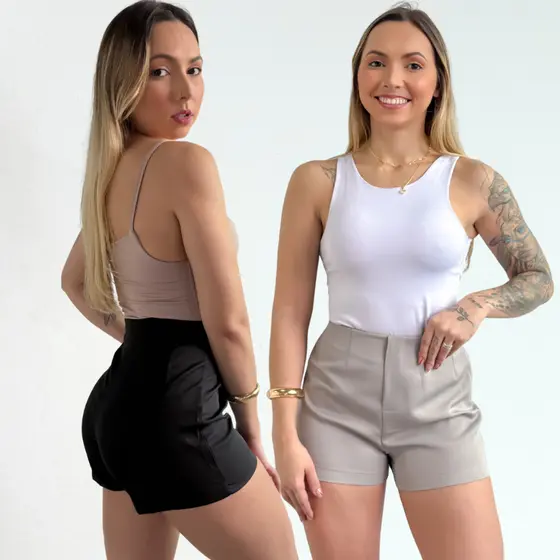 Kit 2 Shorts Alfaiataria Social Cintura Alta