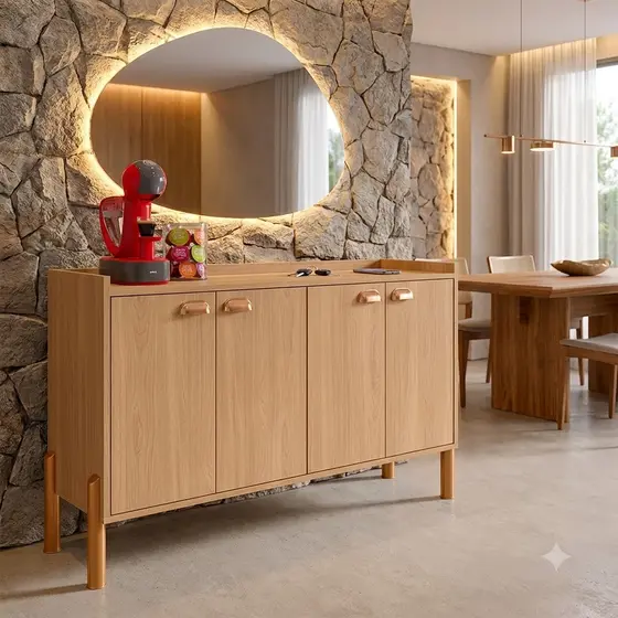 Buffet 4 Portas Aparador com  Prateleiras Interna e Puxadores Concha Chicago - Moveis Vitoria