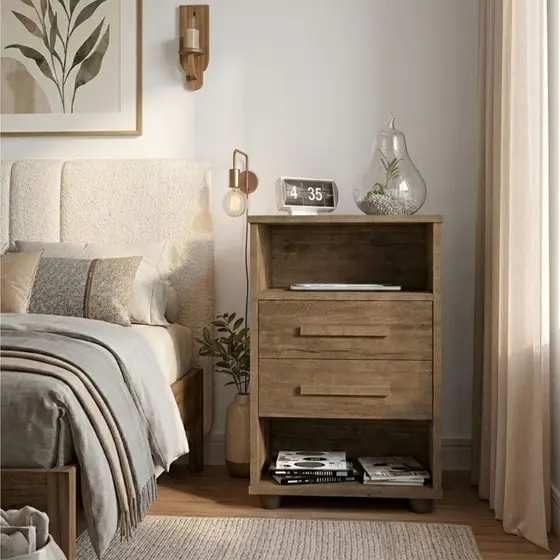 Mesa De Cabeceira Canela 2 Gavetas Retrô Luxo Criado Mudo Quarto Amadeirado