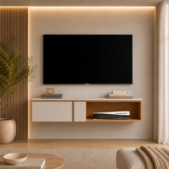 Rack Bancada Suspenso com Gaveta e Nicho para Sala e Quarto TV 50 polegadas 116cm