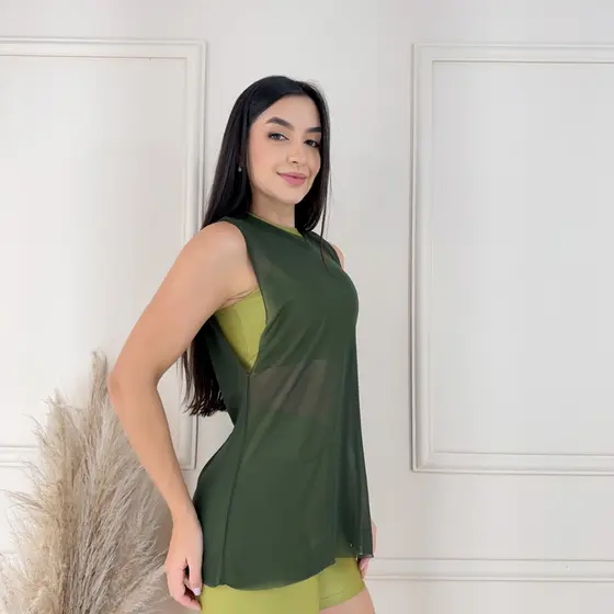 Blusa Regatão Feminina de Tule Transparente Roupa de Academia Moda Fitness